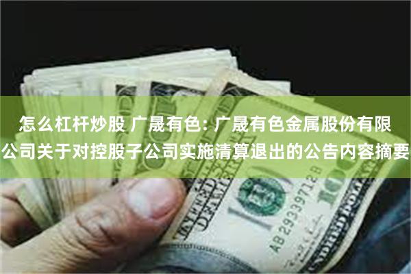 怎么杠杆炒股 广晟有色: 广晟有色金属股份有限公司关于对控股子公司实施清算退出的公告内容摘要